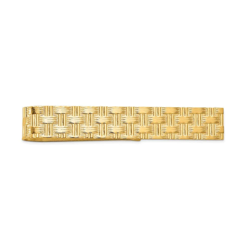 14K Yellow Gold Basketweave Tie Bar, 8 x 50mm