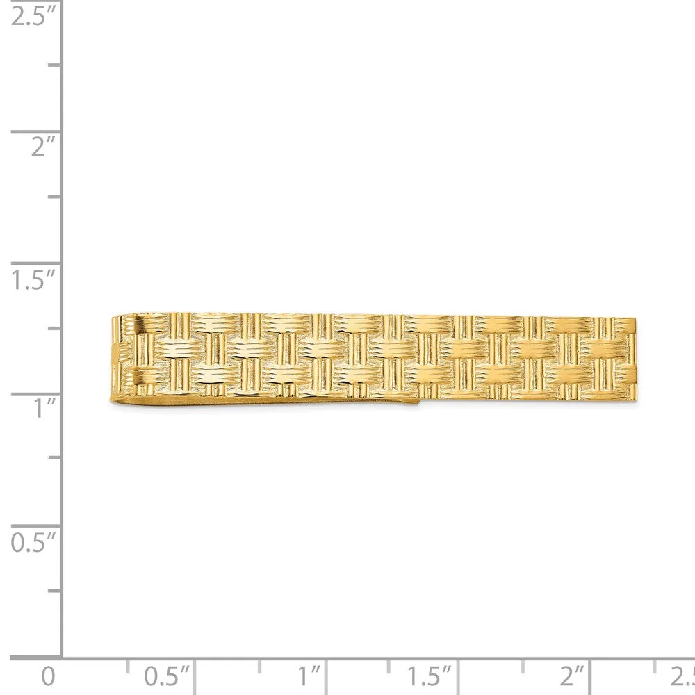 14K Yellow Gold Basketweave Tie Bar, 8 x 50mm