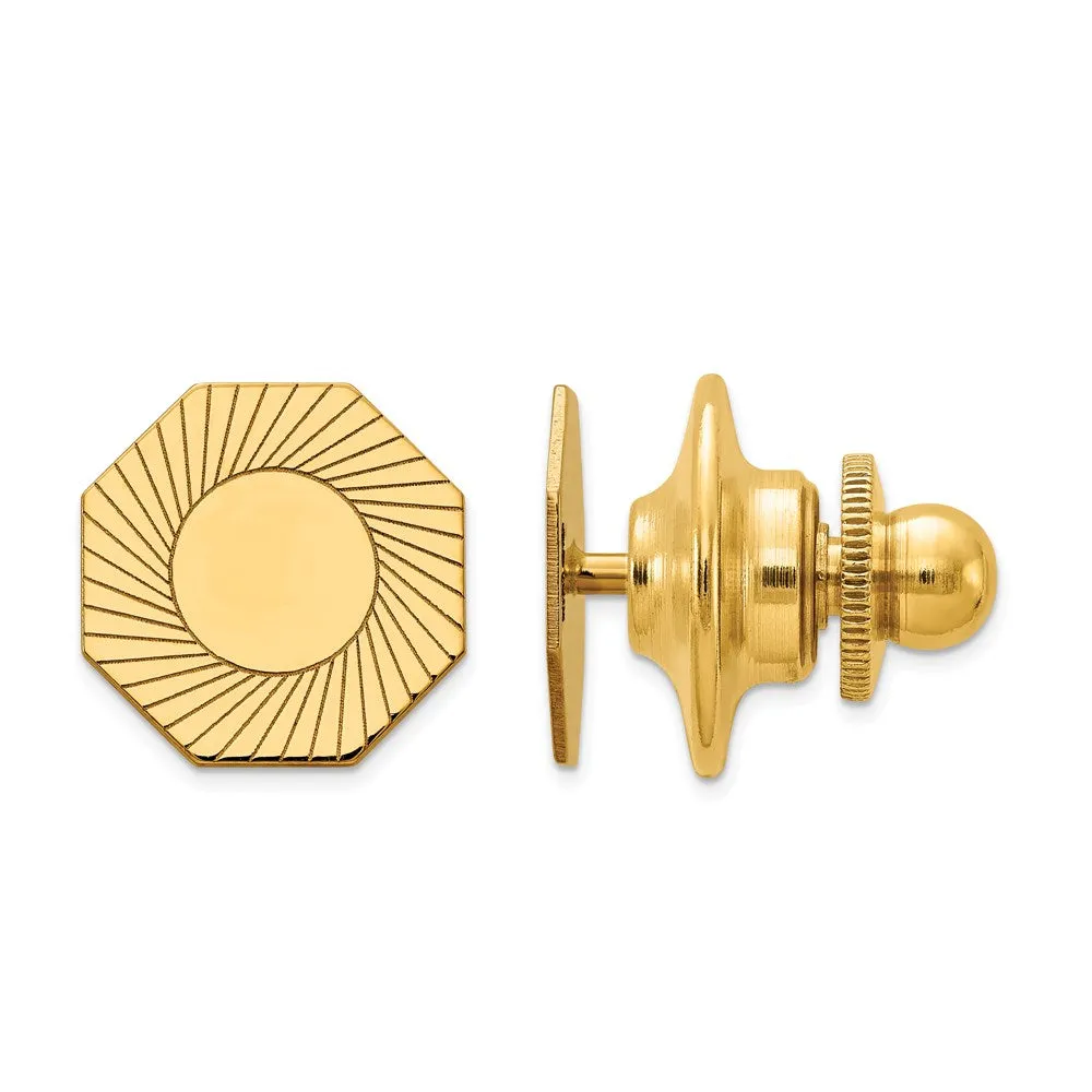 14K Yellow Gold Small Grooved Octagon Lapel or Tie Pin, 10mm