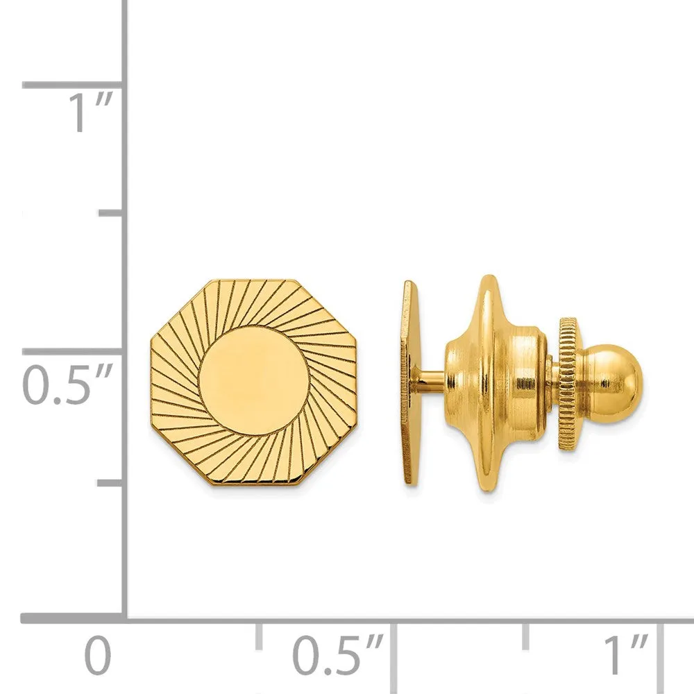 14K Yellow Gold Small Grooved Octagon Lapel or Tie Pin, 10mm