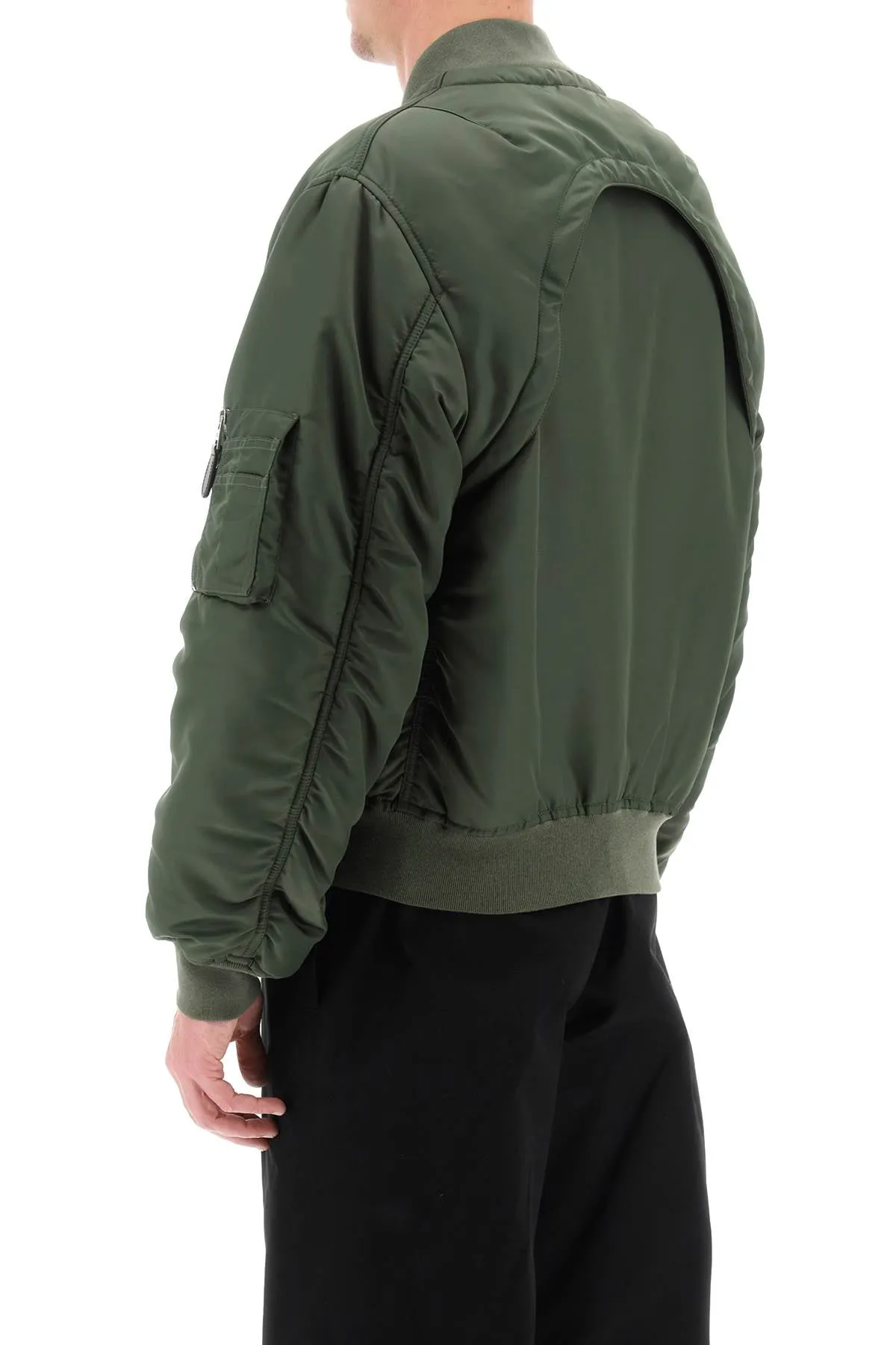 Alexander mcqueen convertible bomber jacket in nylon satin 771141 QRAAK KHAKI GREEN