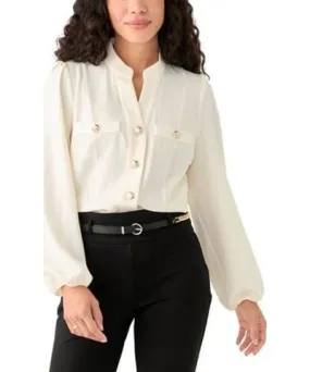 Anne Klein Women's Petite Mock Neck Button Front Blouse