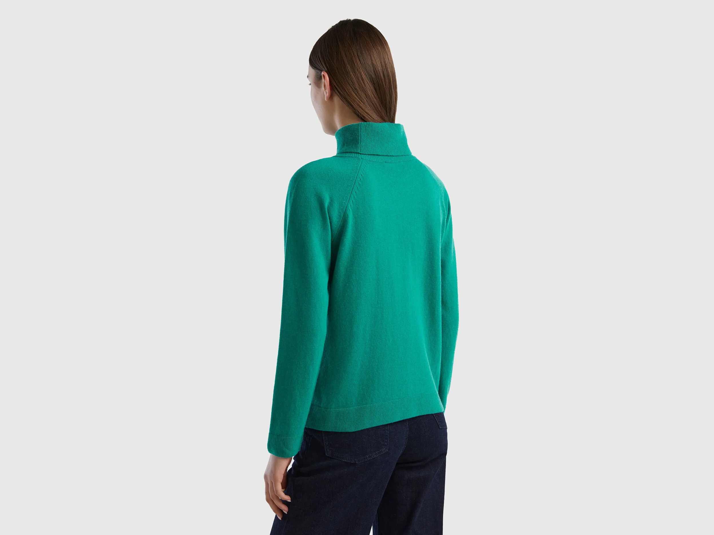 Aqua green turtleneck sweater in cashmere and wool blend - Aqua | Benetton