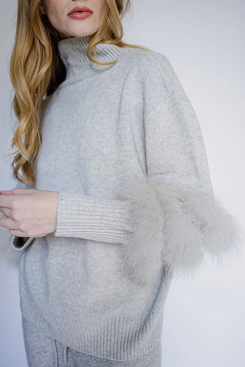 Belgravia Cashmere Sweater With Fur Detail - Grey