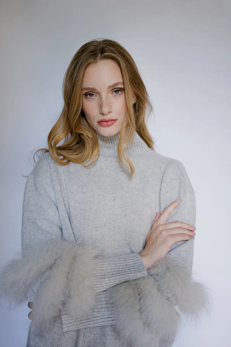 Belgravia Cashmere Sweater With Fur Detail - Grey