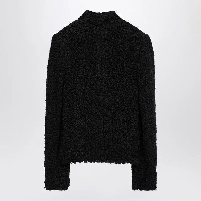 BLACK WOOL-BLEND JACQUARD JACKET