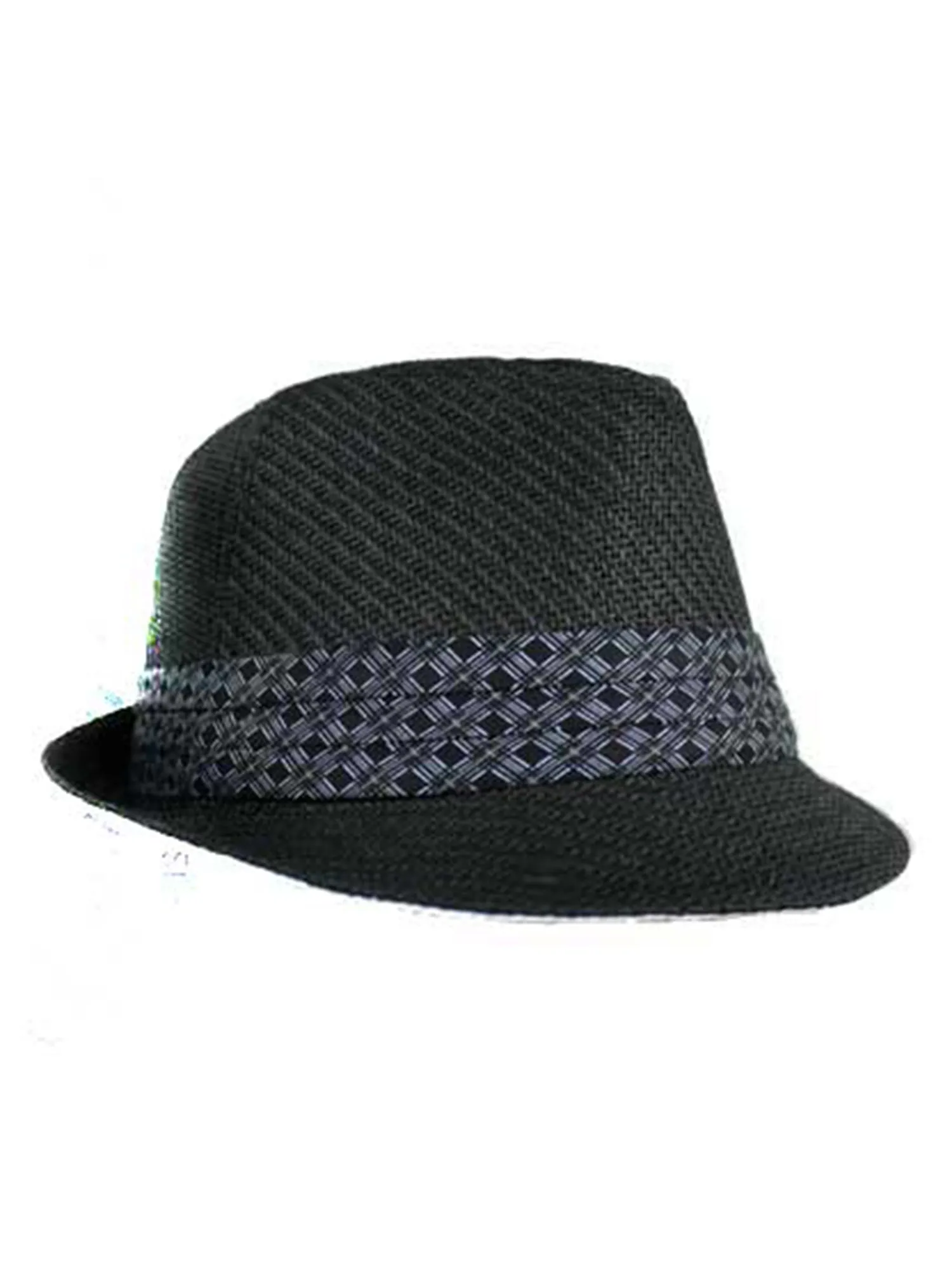 Black Woven Straw Fedora Hat