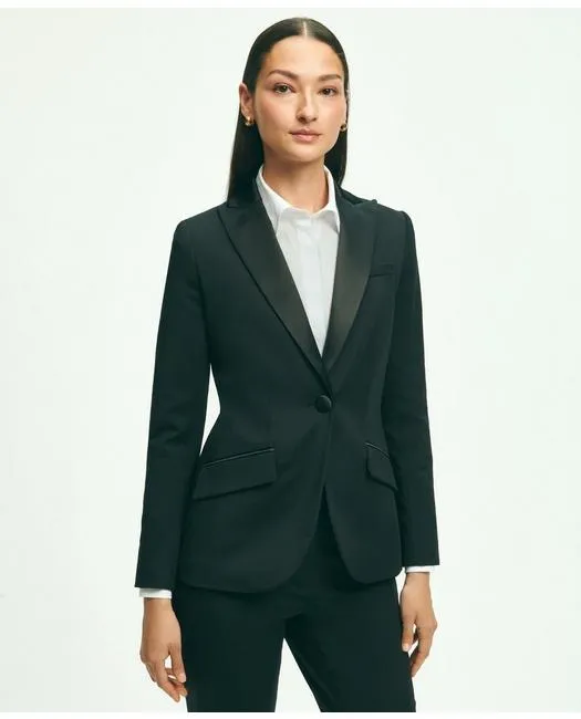 Brooks Brothers Women's Stretch Merino Wool Blend Tuxedo Jacket Black