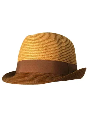 Brown & Beige Two Tone Straw Fedora Hat