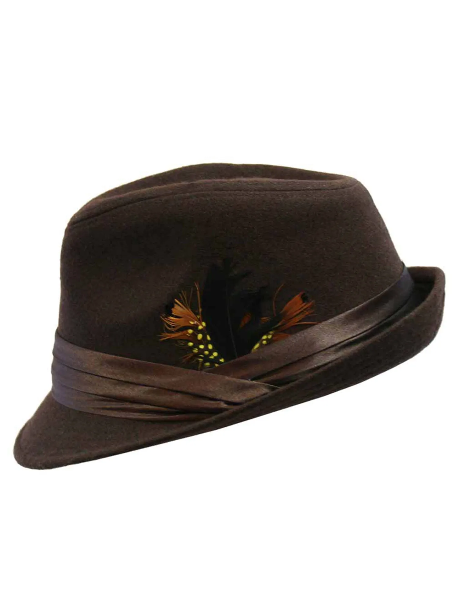 Brown Structured Wool Fedora Hat With Satin Hat Band