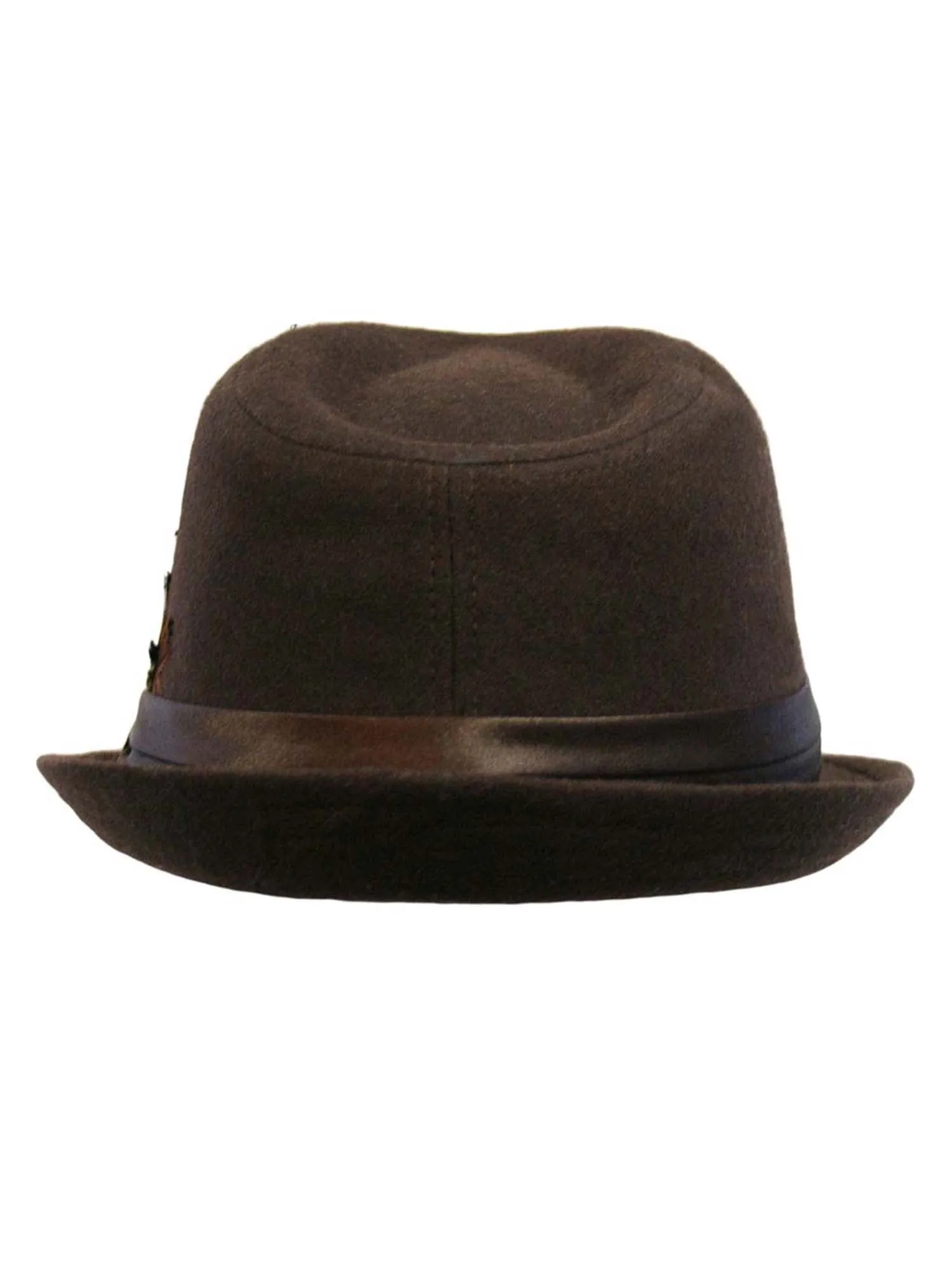 Brown Structured Wool Fedora Hat With Satin Hat Band