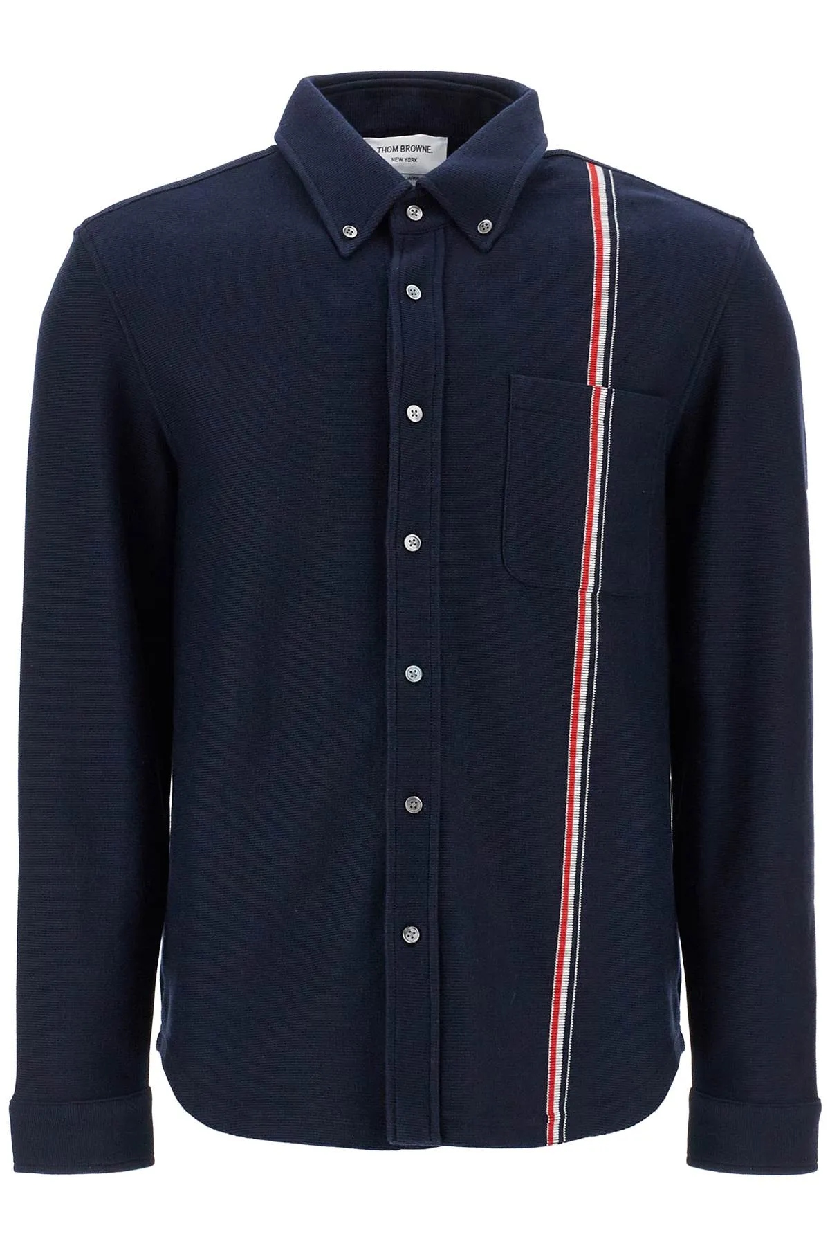 button-down overshirt in knit with tricolor