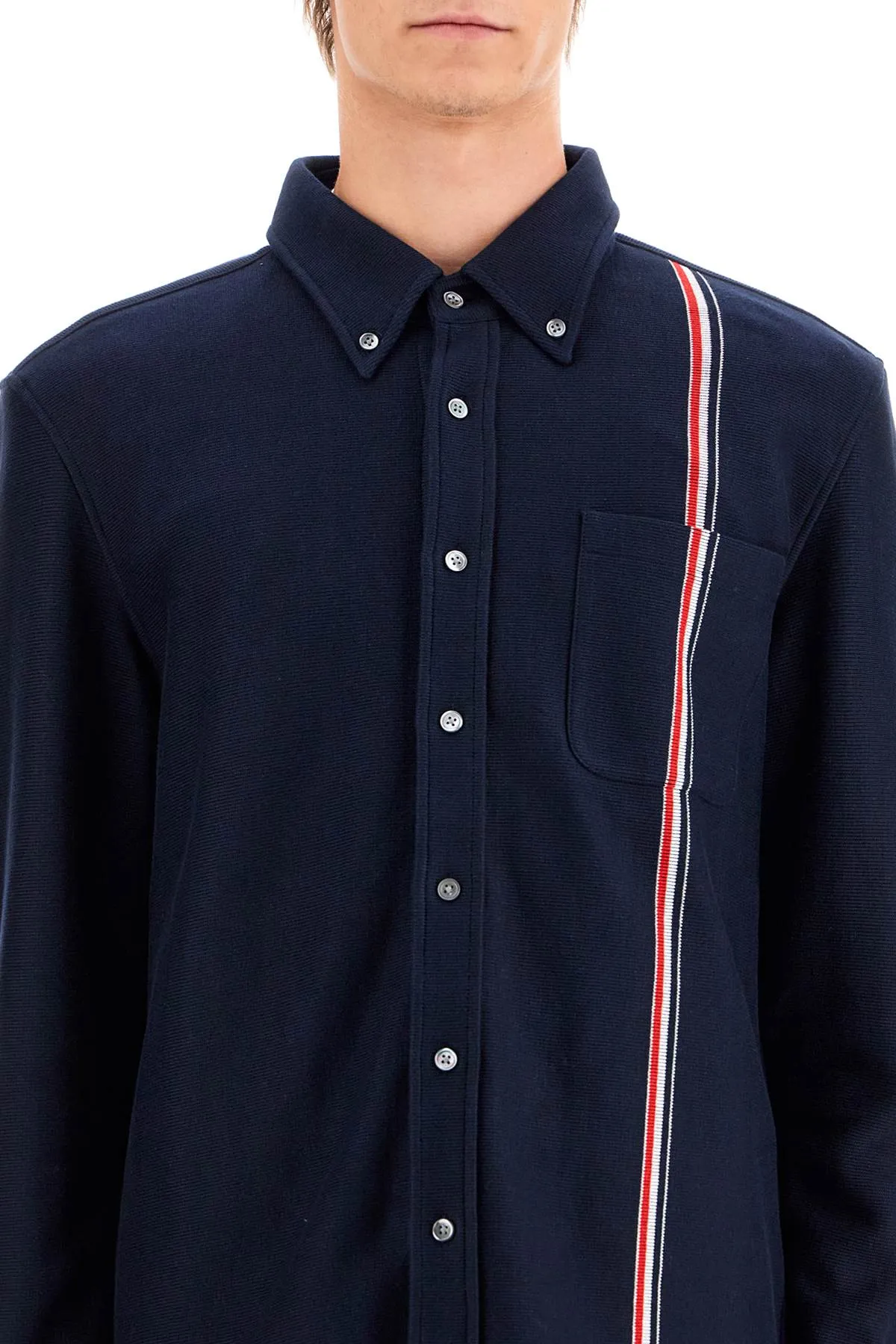 button-down overshirt in knit with tricolor