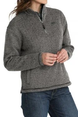 Cinch Women's Gray Herring Bone 1/4 Zip Pullover