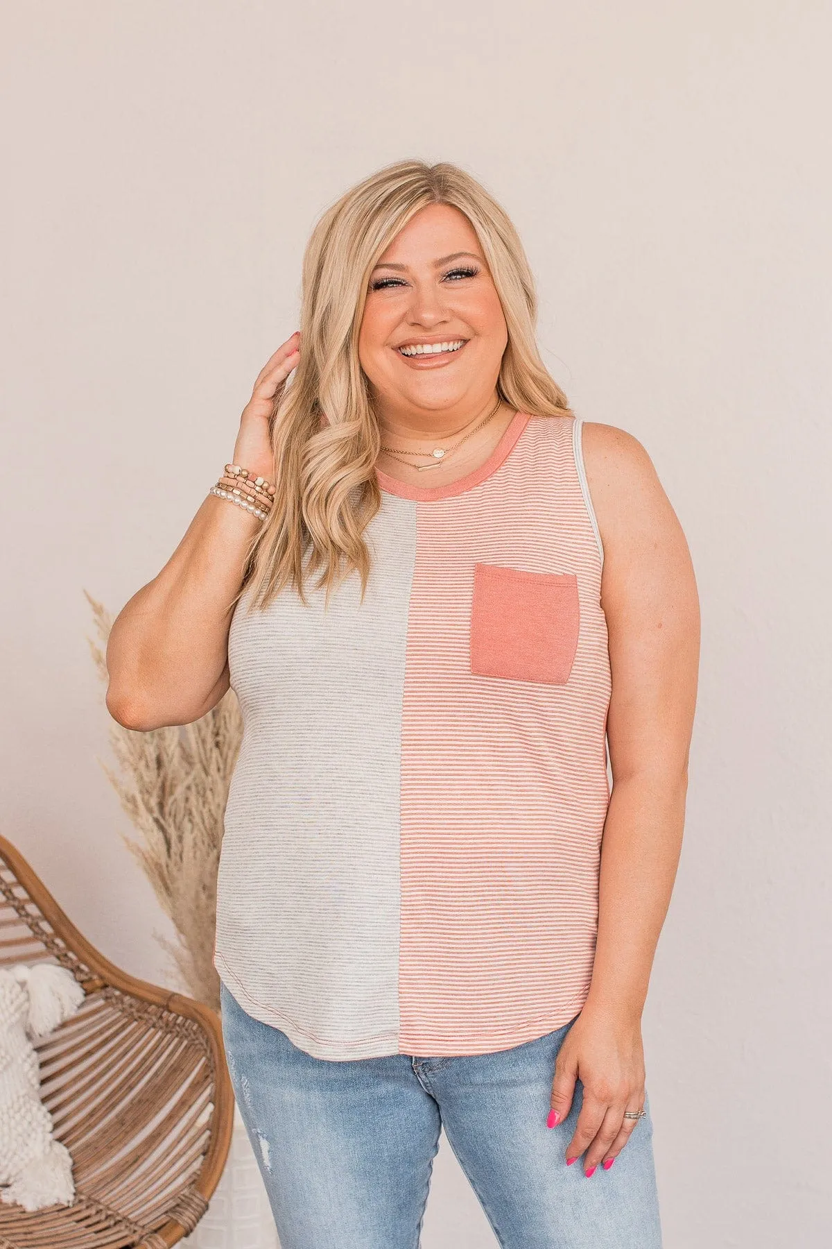 Coasting Through Life Striped Tank- Coral