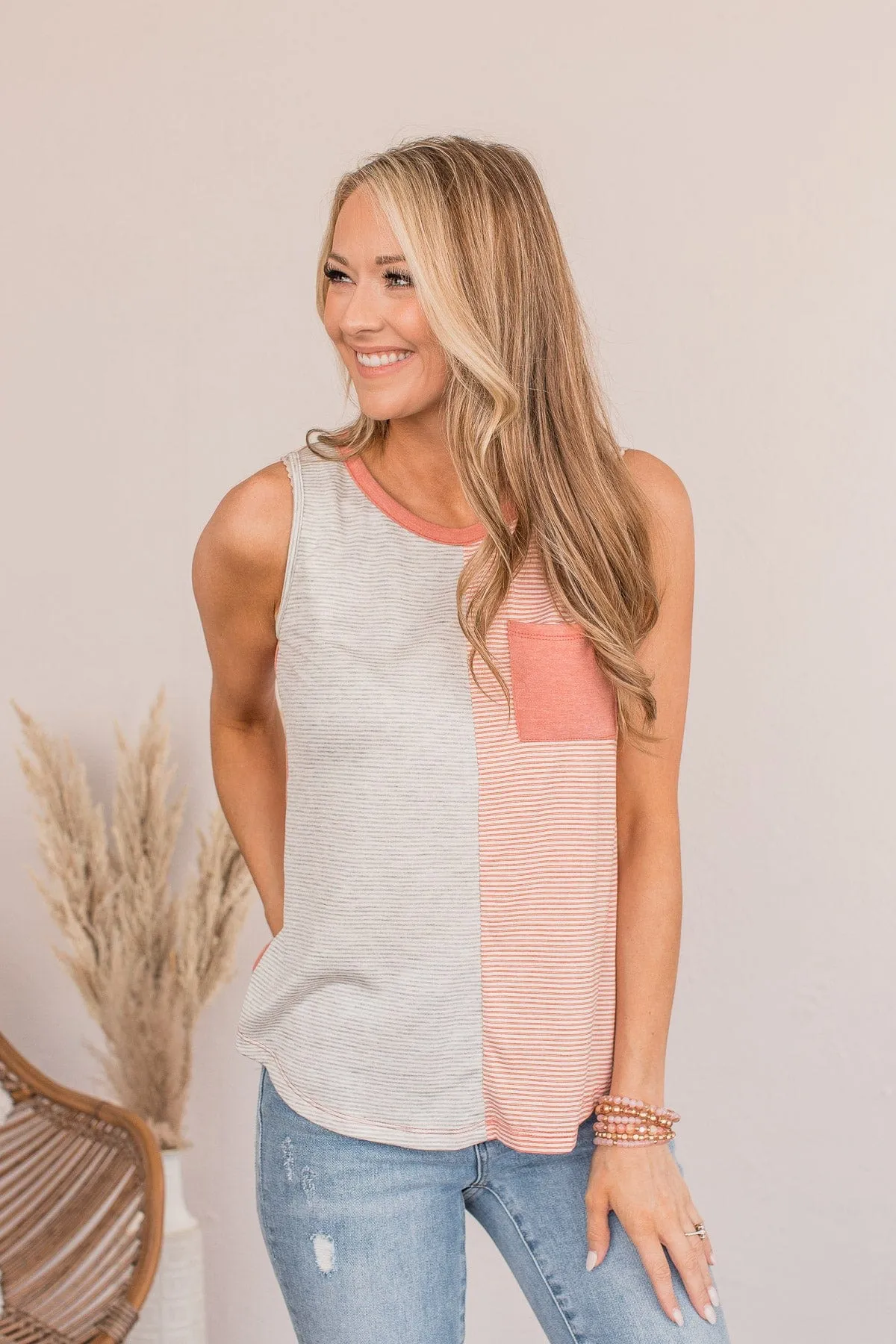 Coasting Through Life Striped Tank- Coral