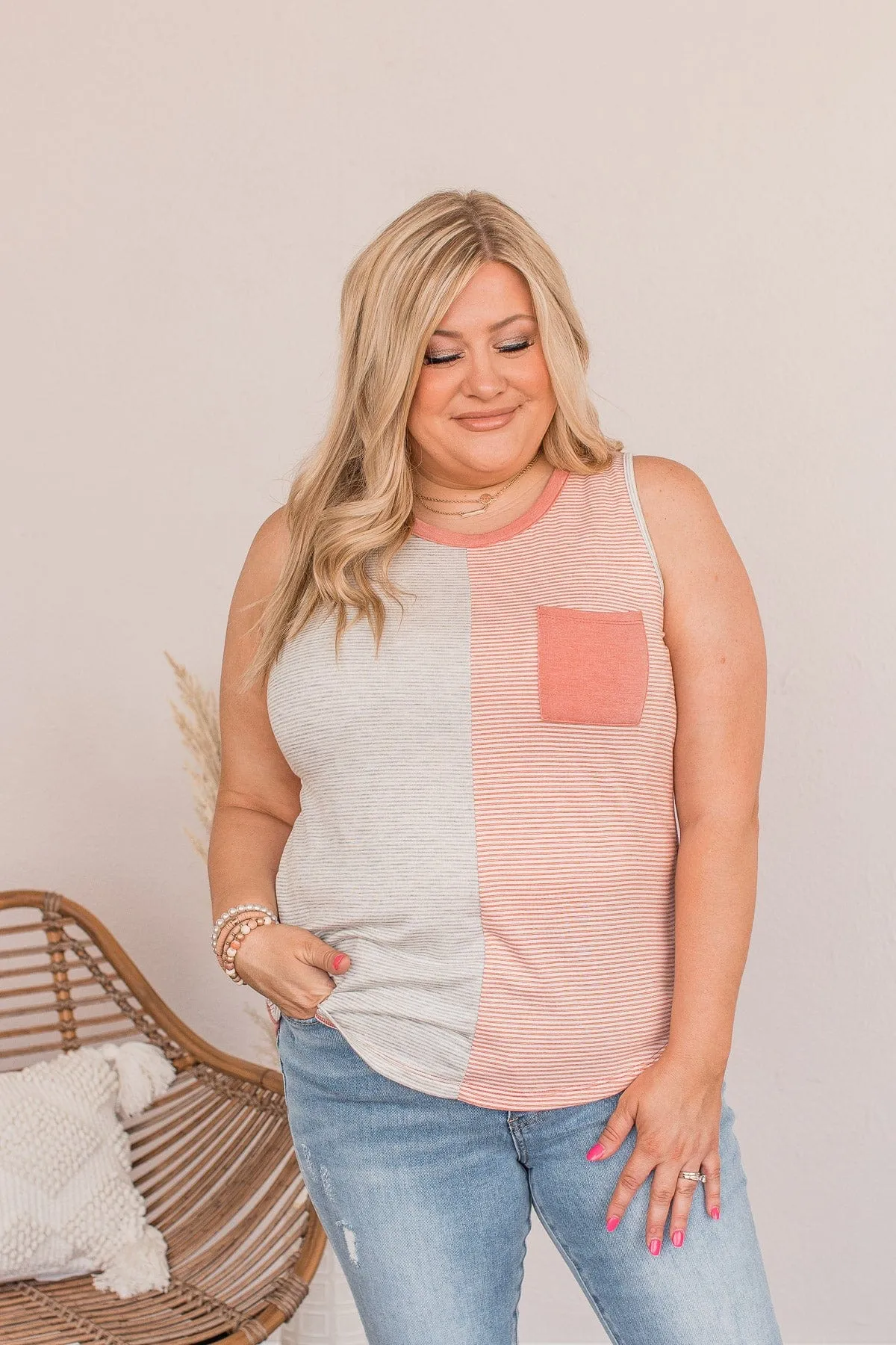 Coasting Through Life Striped Tank- Coral