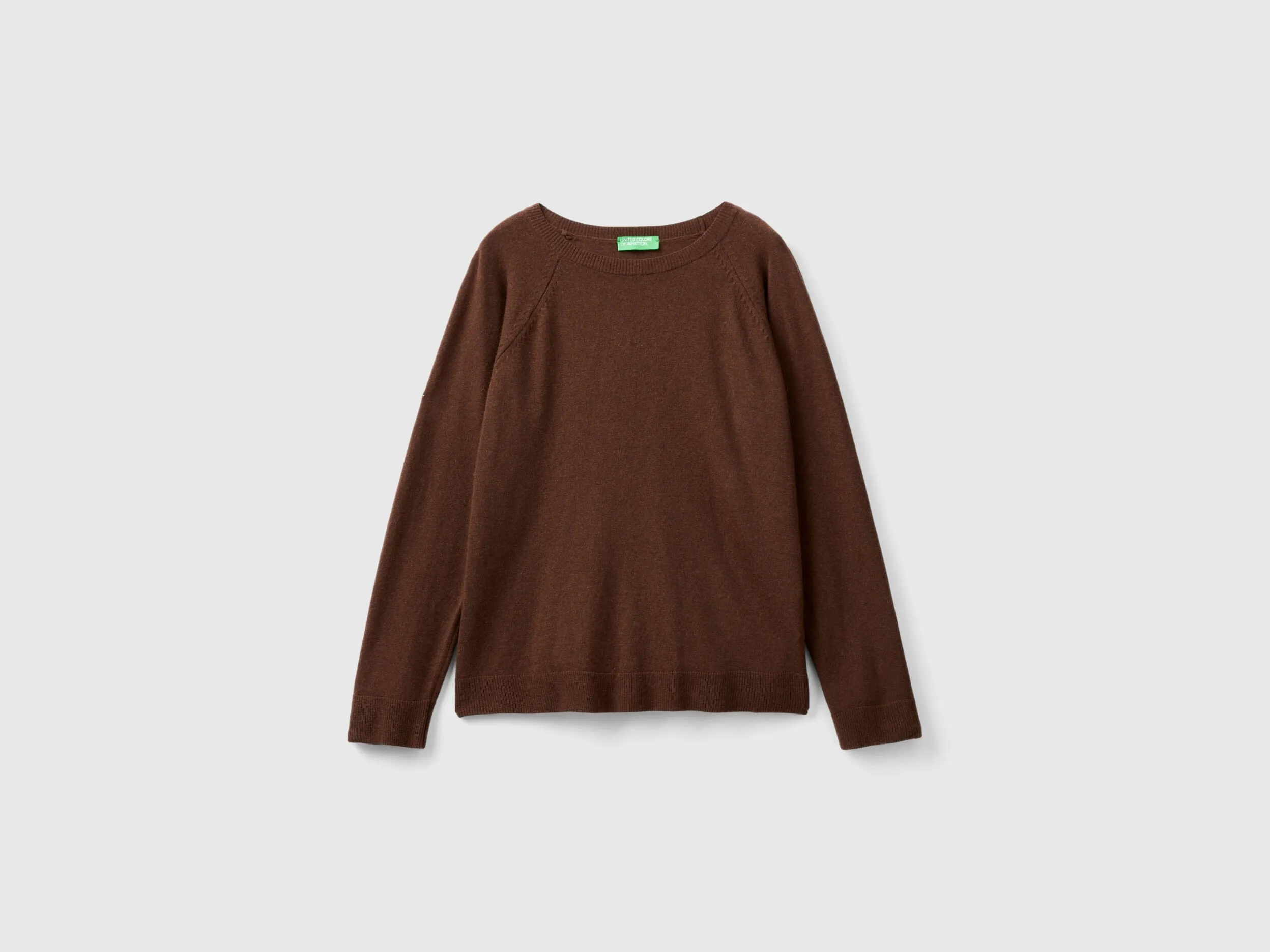 Dark brown crew neck sweater in wool and cashmere blend - Dark Brown | Benetton