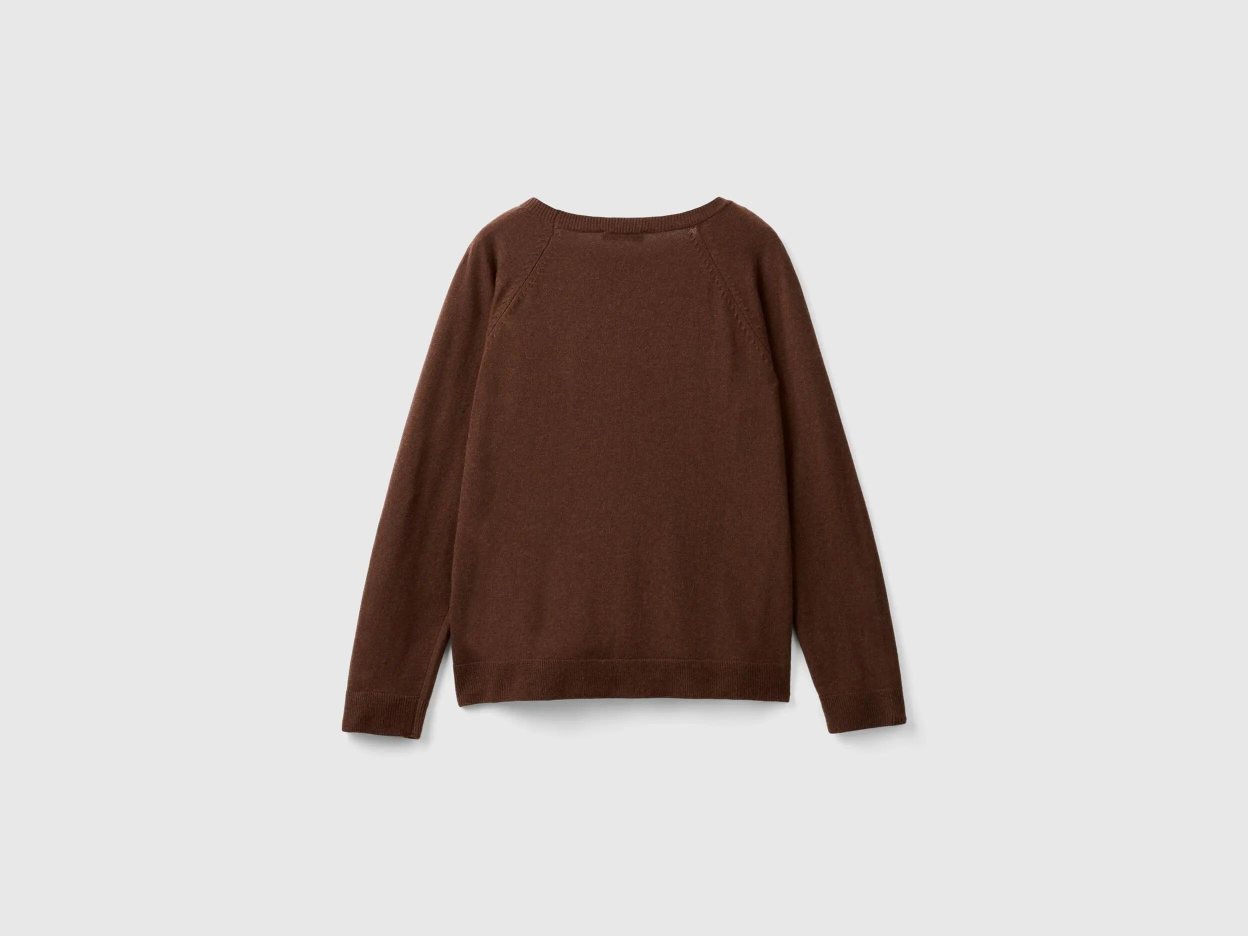 Dark brown crew neck sweater in wool and cashmere blend - Dark Brown | Benetton