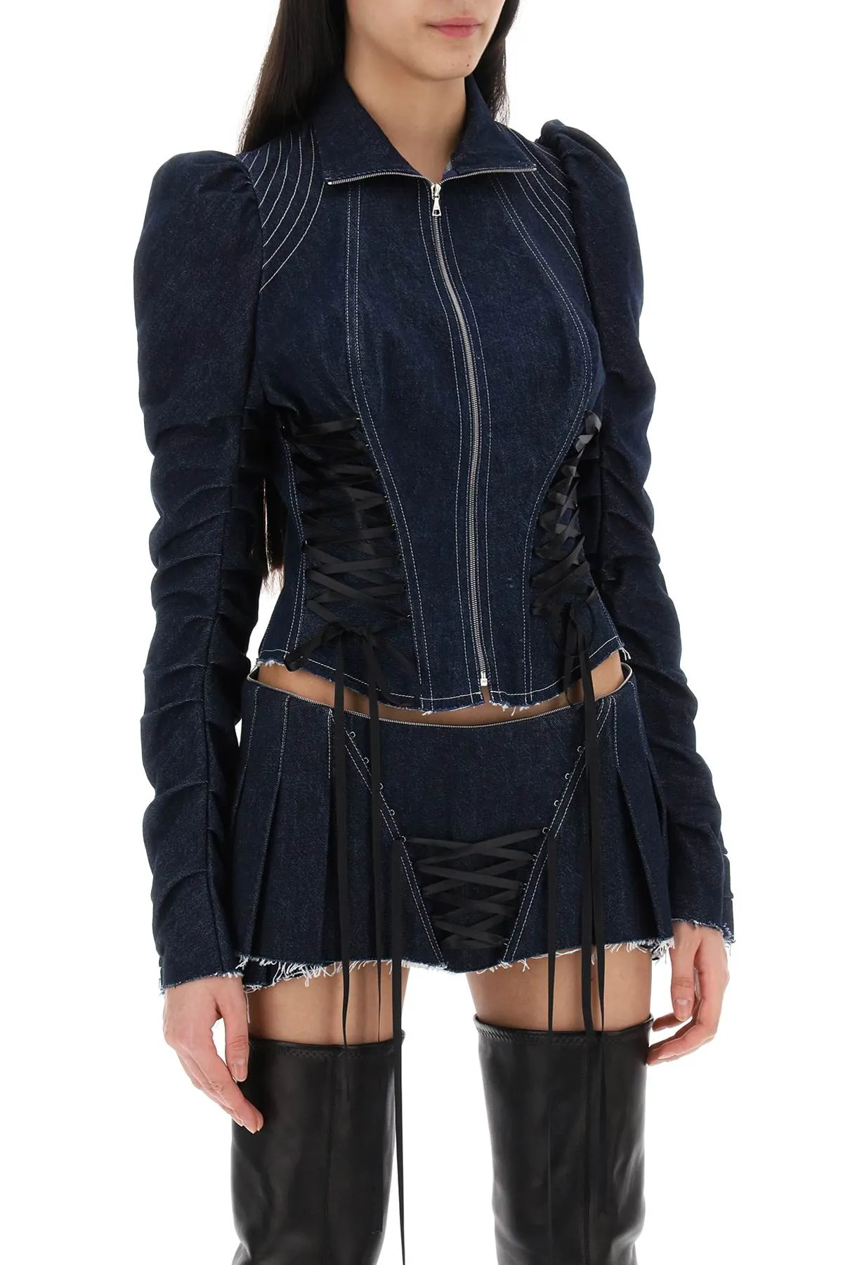 denim jacket with corset detailing COURTESAN ARMOUR JACKET INDIGO