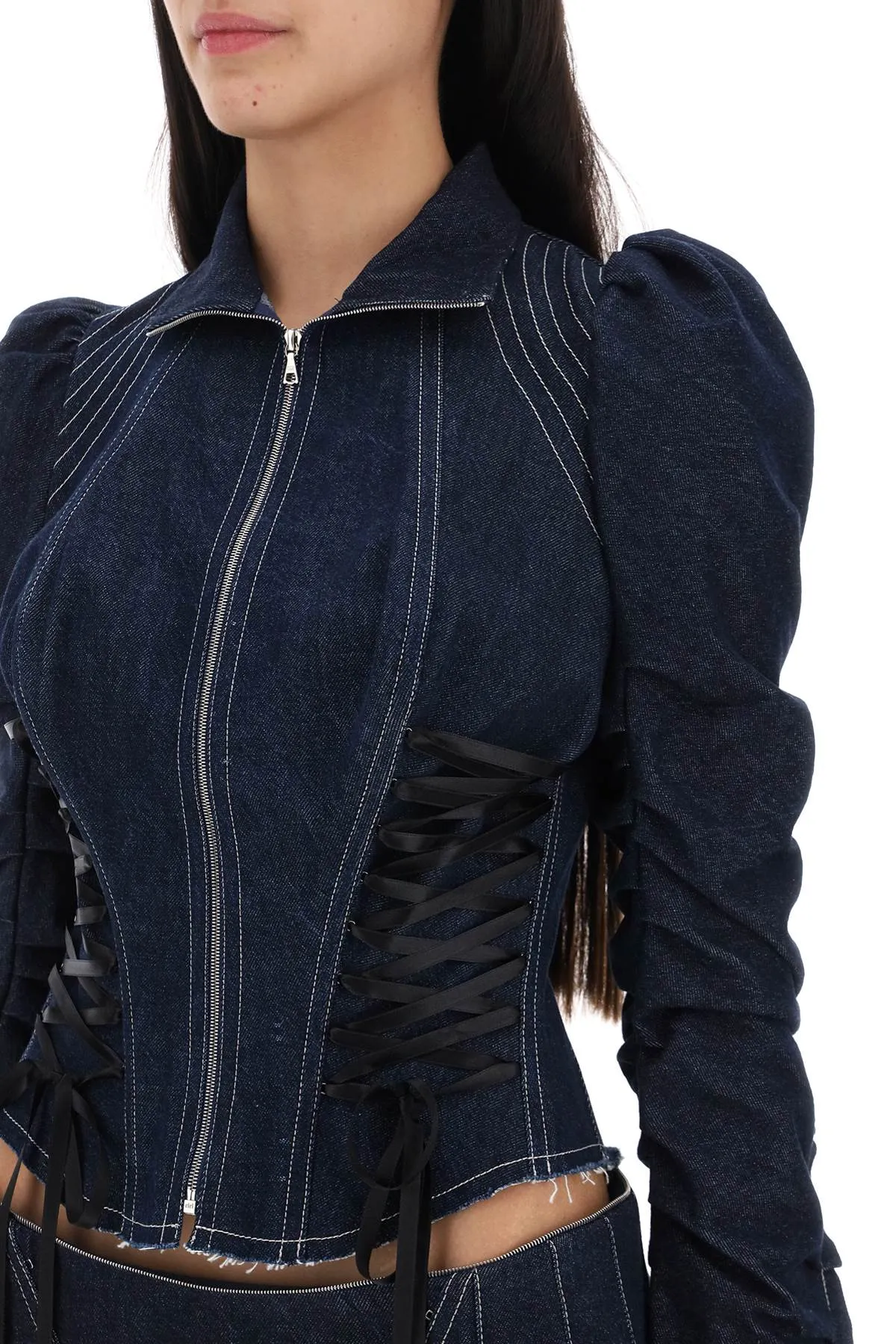 denim jacket with corset detailing COURTESAN ARMOUR JACKET INDIGO