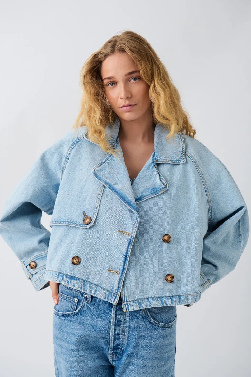 Denim short trench coat