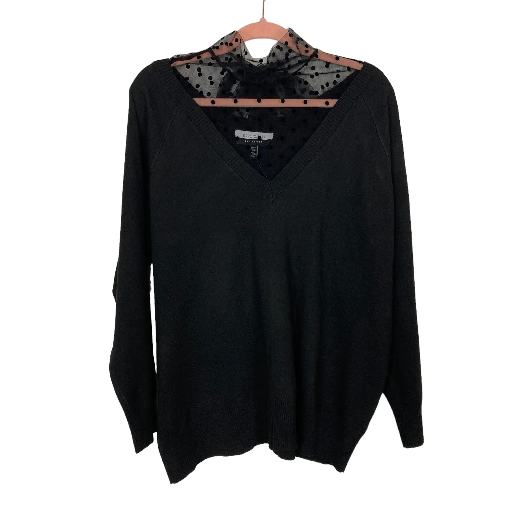 Eloquii Elements Black Sheer Neck Lightweight Sweater NWT- Size 14/16