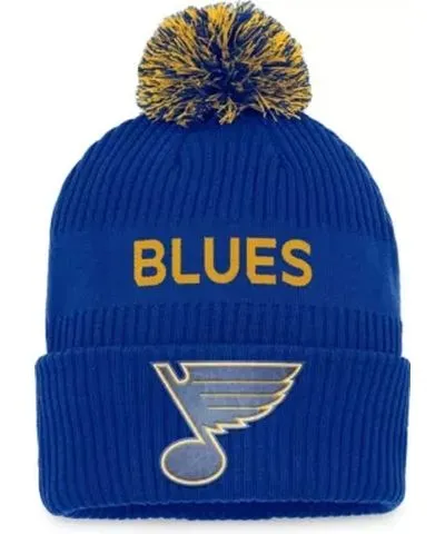 Fanatics Men's NHL Fanatics Royal/Yellow St. Louis Blues 2022 NHL Draft Authentic Pro Cuffed Knit Hat with Pom