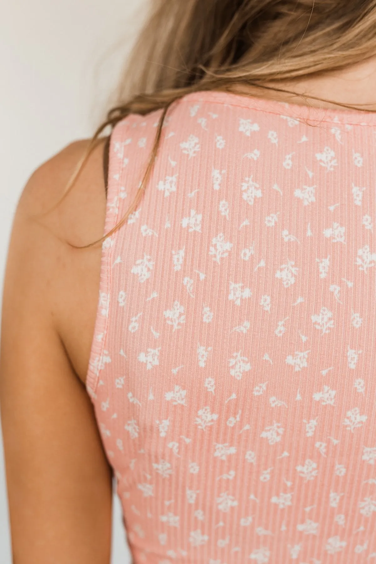 Feeling Fun Floral Zipper Henley Tank Top- Peach