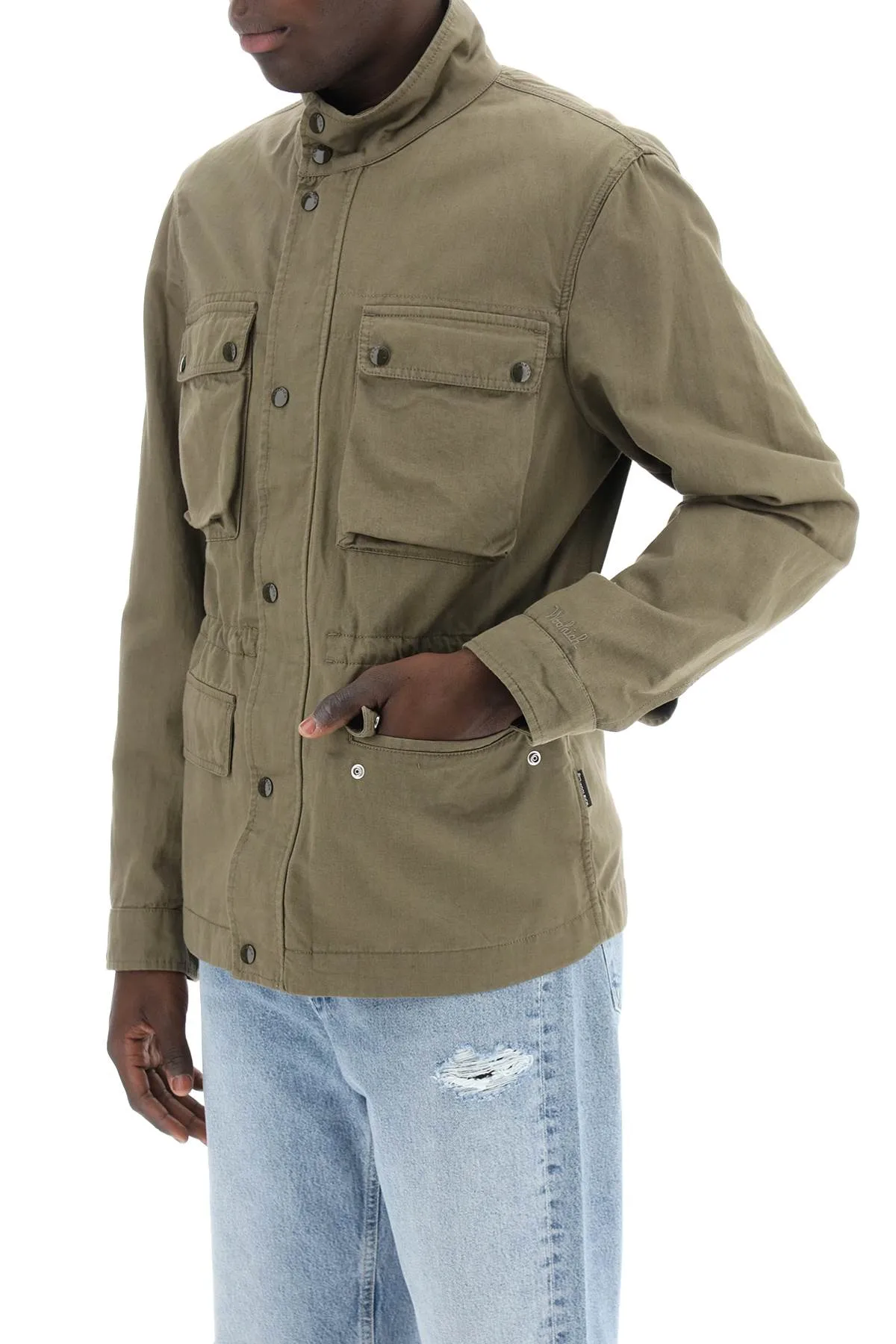 field jacket in cotton and linen blend CFWOOU0897 MRUT3717 LAKE OLIVE