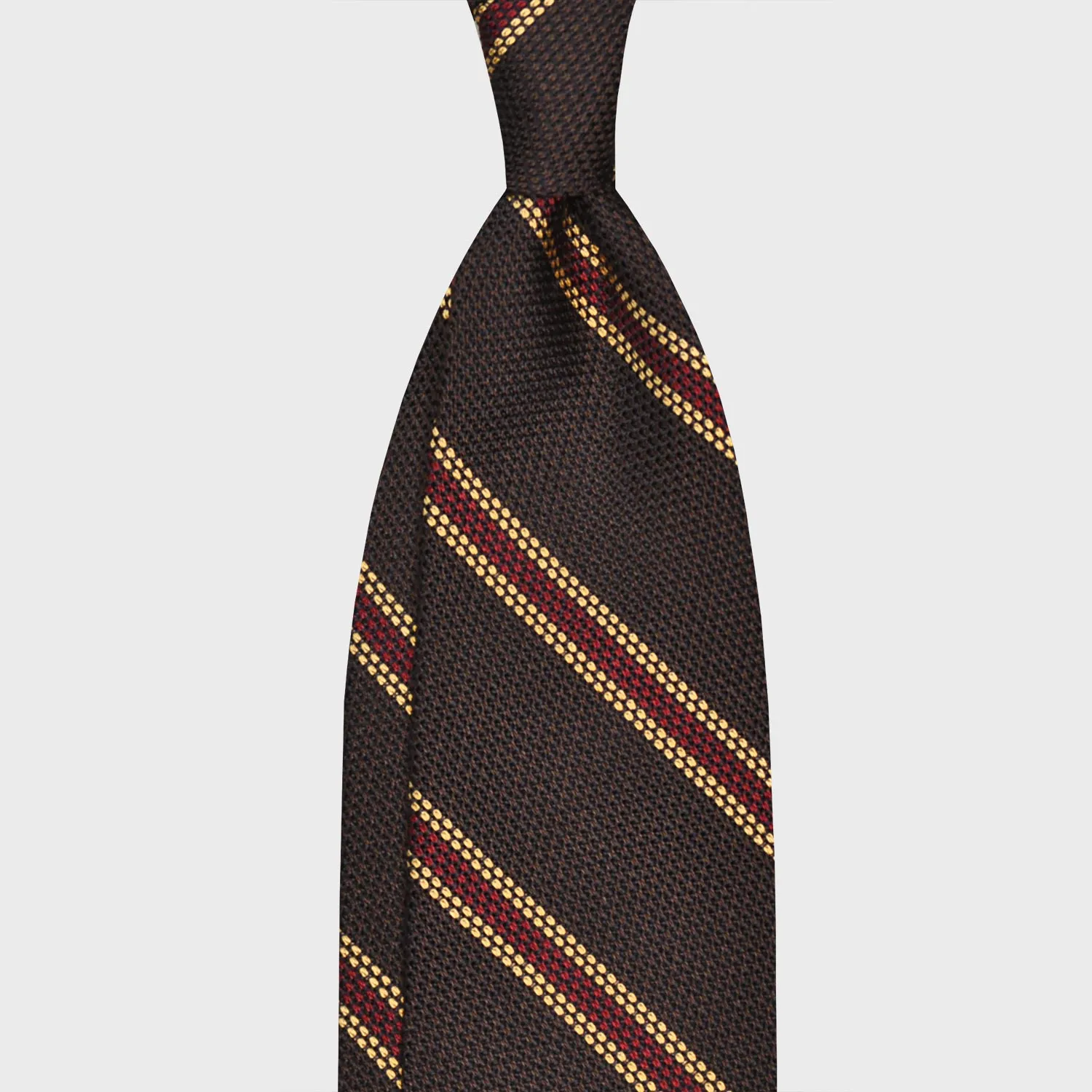 F.Marino Grenadine Silk Tie 3 Folds Regimental Coffee Brown