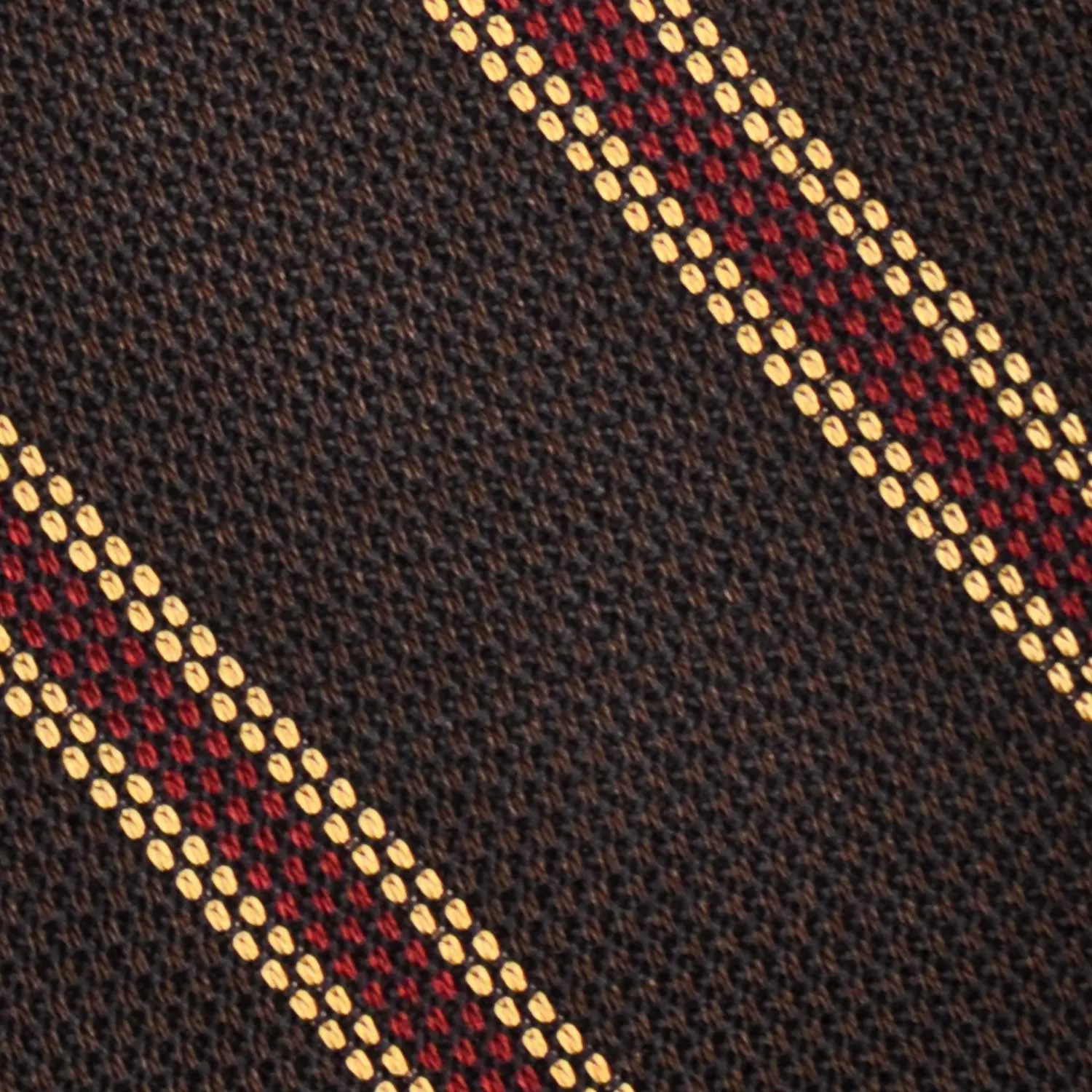 F.Marino Grenadine Silk Tie 3 Folds Regimental Coffee Brown