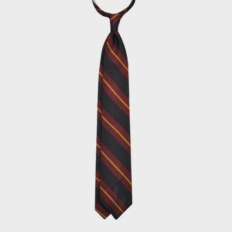 F.Marino Grenadine Silk Tie 3 Folds Regimental Ruby