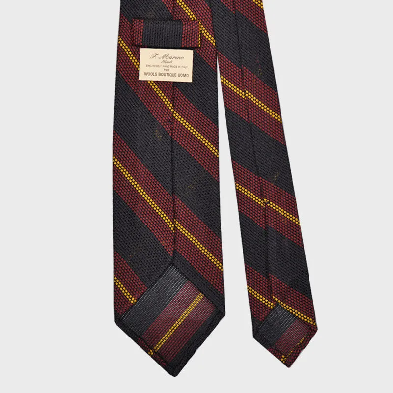 F.Marino Grenadine Silk Tie 3 Folds Regimental Ruby