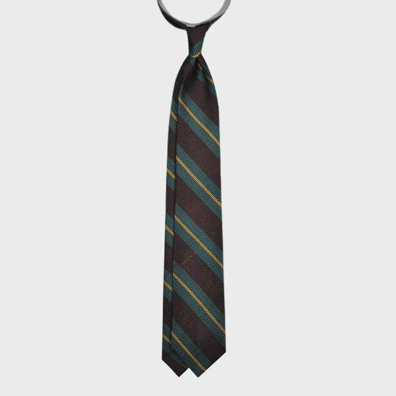 F.Marino Grenadine Silk Tie 3 Folds Regimental Teal