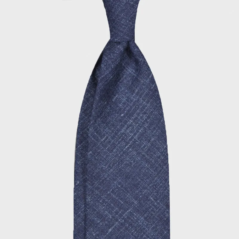 F.Marino Handmade Flamed Wool Tie 3 Folds Indigo Blue