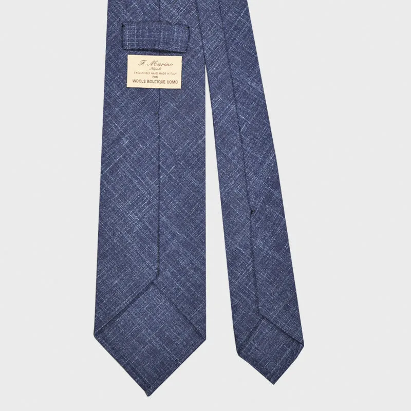 F.Marino Handmade Flamed Wool Tie 3 Folds Indigo Blue