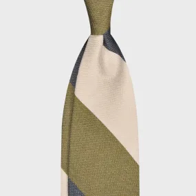 F.Marino Panama Silk Tie 3 Folds Regimental Maxi Stripes Olive