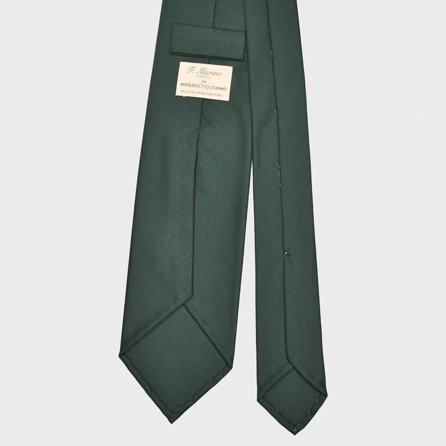 F.Marino Plain Tie 3 Folds Holland&Sherry Wool Bottle Green