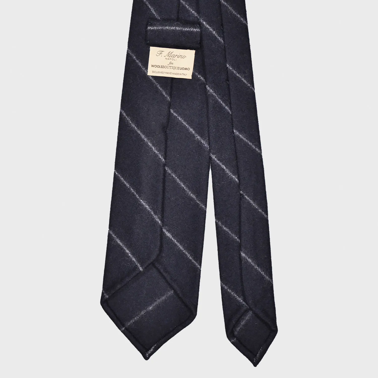 F.Marino Regimental Flannel Wool Tie 3 Folds Dark Blue