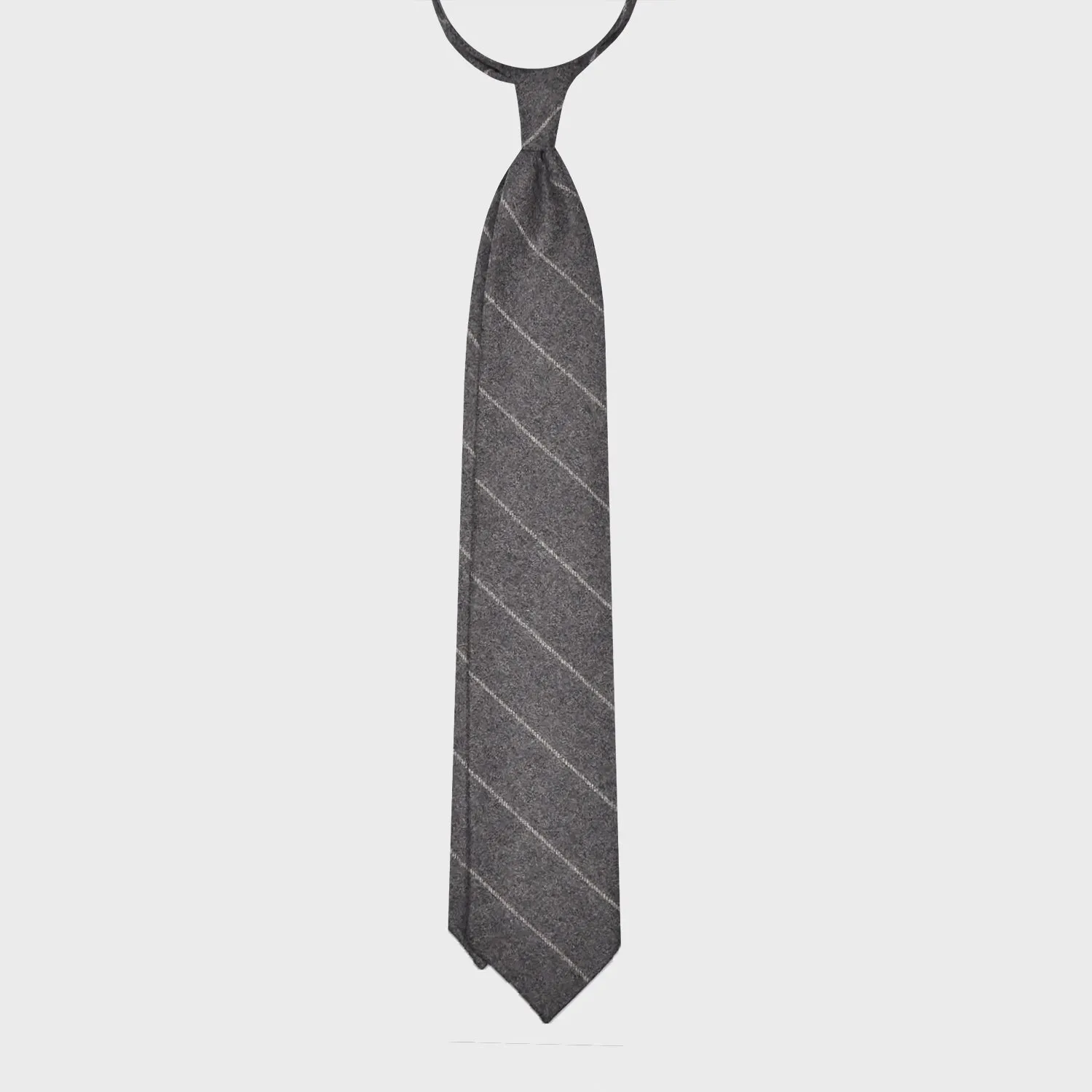 F.Marino Regimental Flannel Wool Tie 3 Folds Smoke Grey