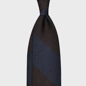 F.Marino Regimental Grenadine Silk Tie 3 Folds Wide Striped Brown