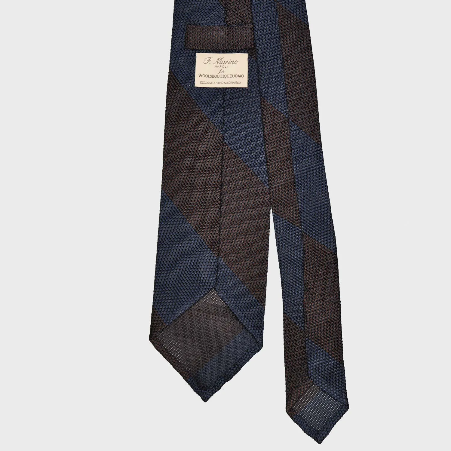 F.Marino Regimental Grenadine Silk Tie 3 Folds Wide Striped Brown