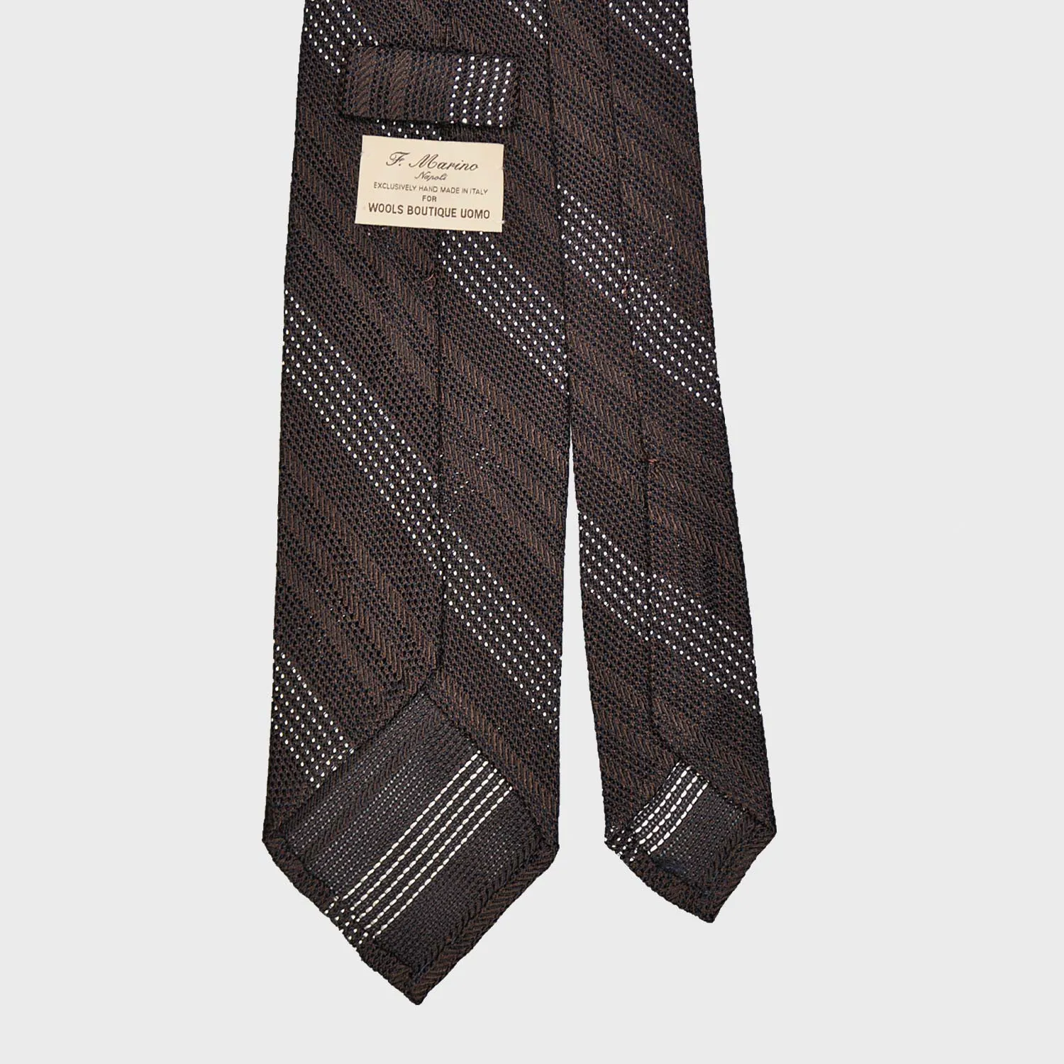 F.Marino Regimental Tie Grenadine Silk 3 Folds Micro Pois Brown