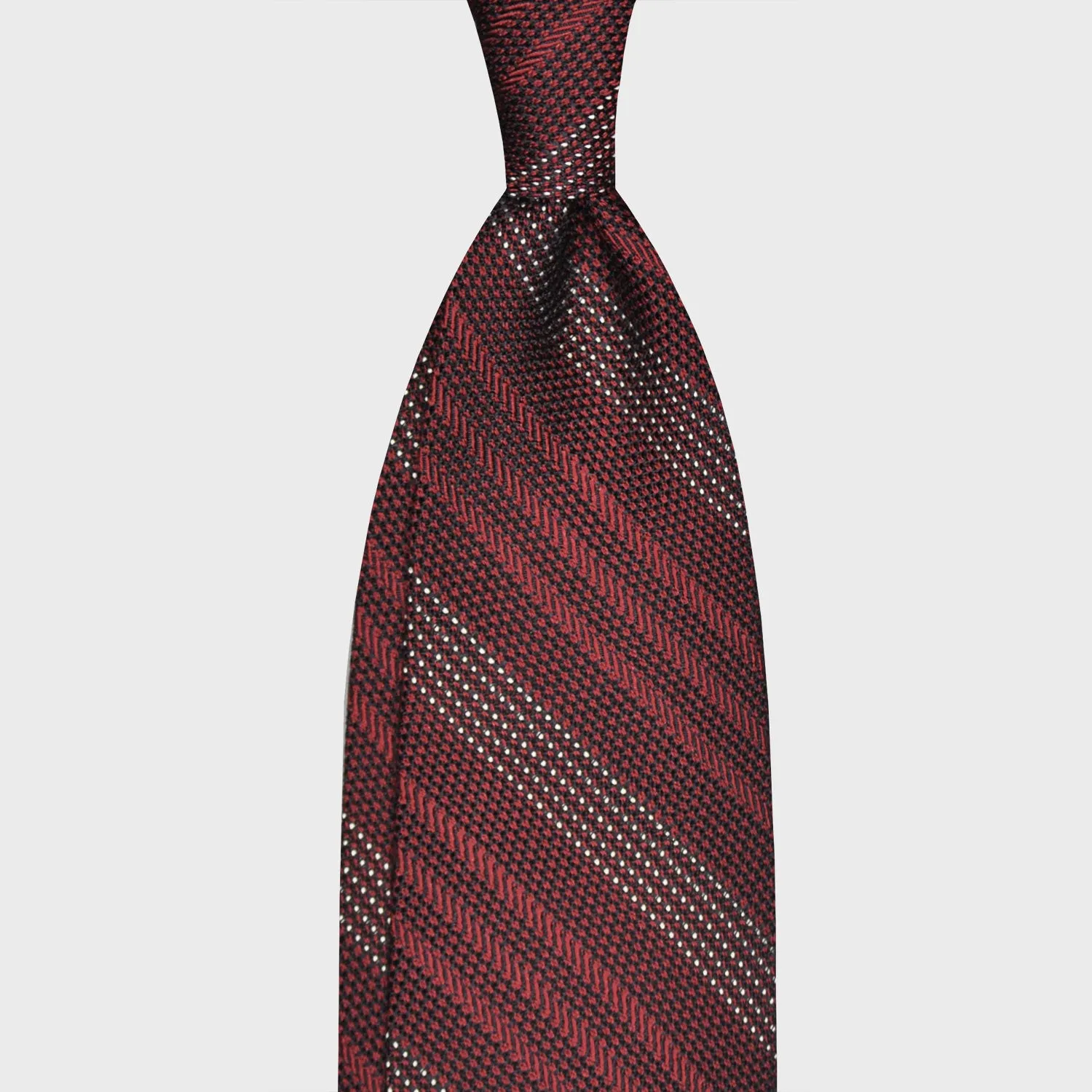 F.Marino Regimental Tie Grenadine Silk 3 Folds Micro Pois Burgundy