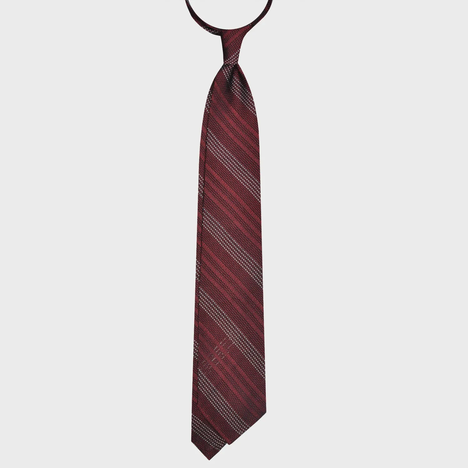 F.Marino Regimental Tie Grenadine Silk 3 Folds Micro Pois Burgundy