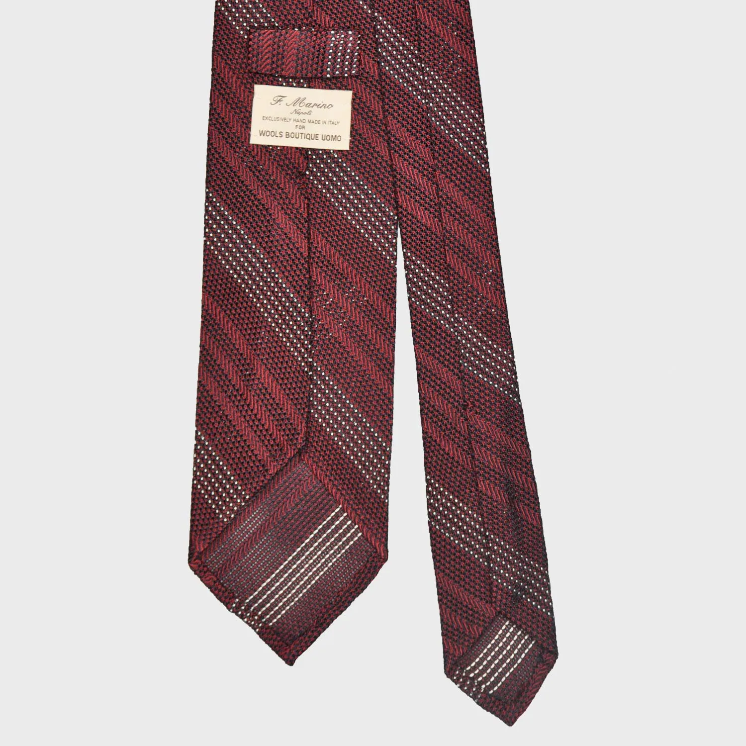 F.Marino Regimental Tie Grenadine Silk 3 Folds Micro Pois Burgundy