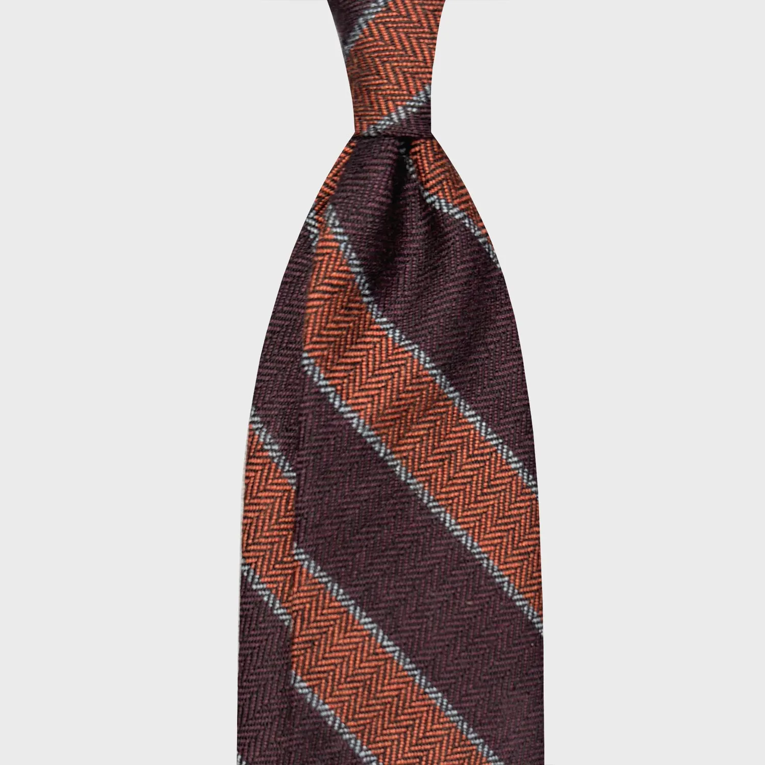 F.Marino Regimental Wool Tie 3 Folds Wine