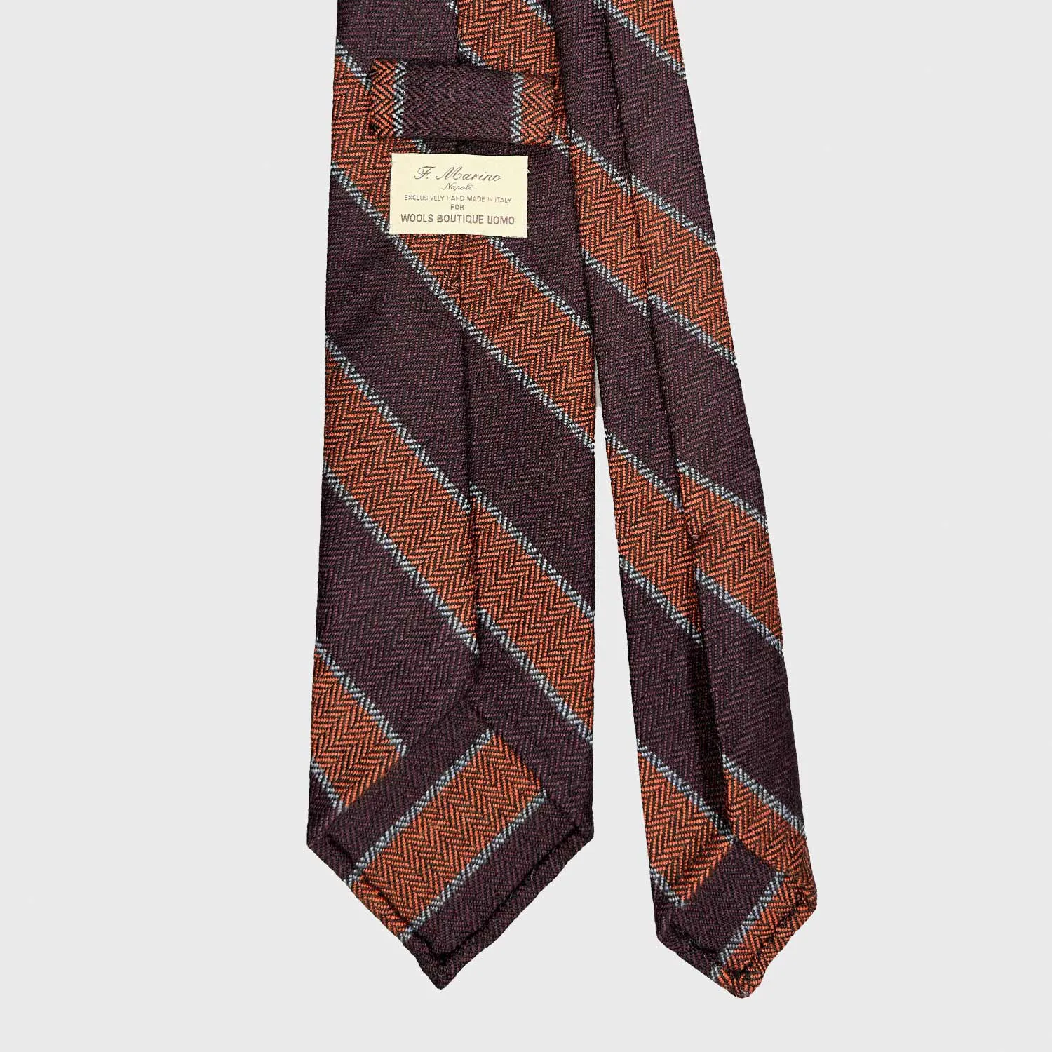 F.Marino Regimental Wool Tie 3 Folds Wine