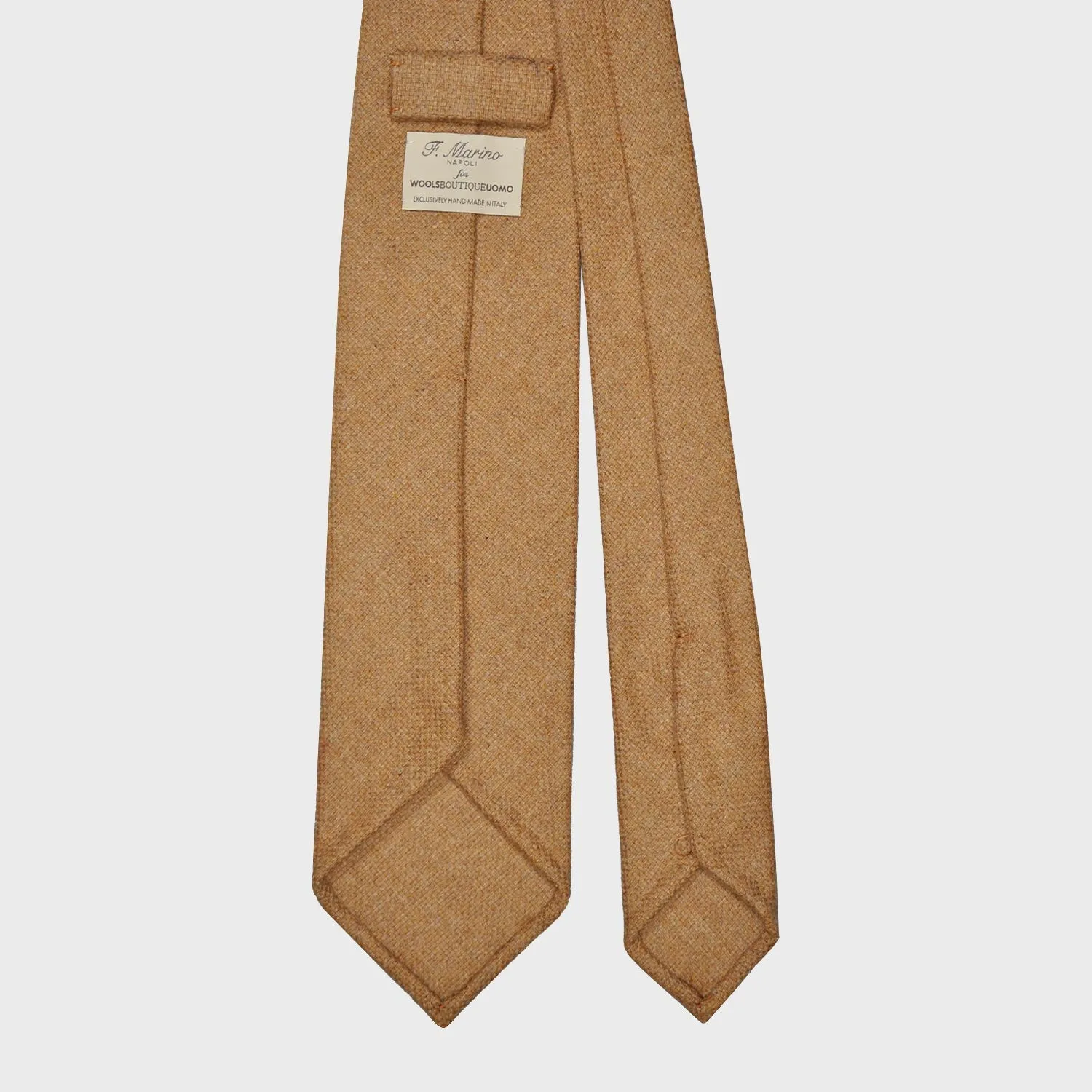 F.Marino Twill Merino Wool Tie 3 Folds Camel